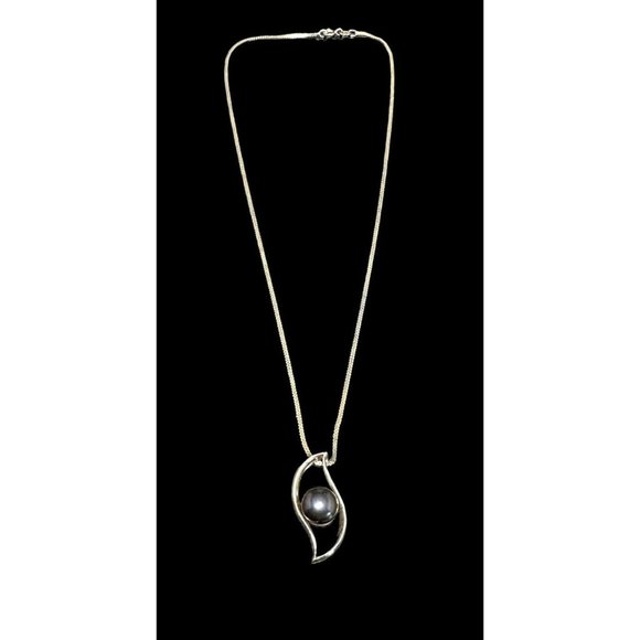 925 Sterling Silver Modernist Midnight Purple Pearl Pendant Chain Necklace - Picture 5 of 5
